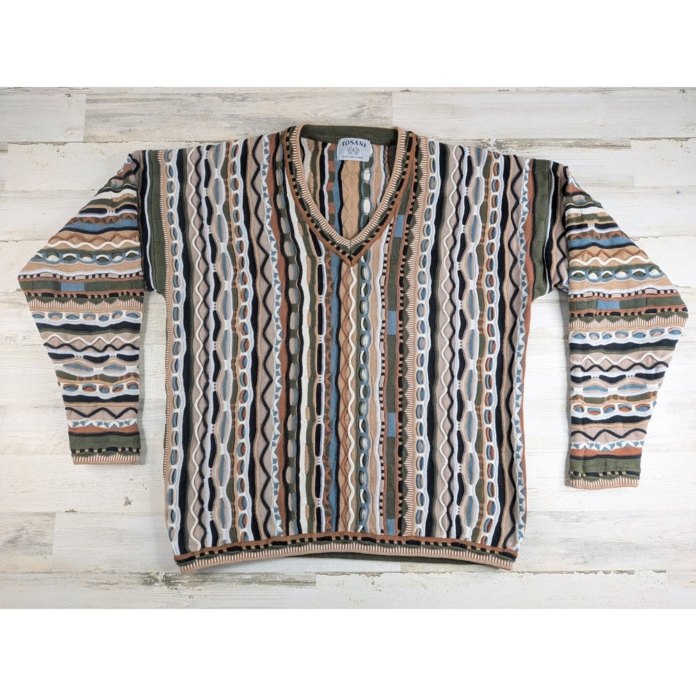 Tosani Sweater Mens 3XLT Tall 3D Knit Biggie Coogie Style Made In Canada V-Neck
